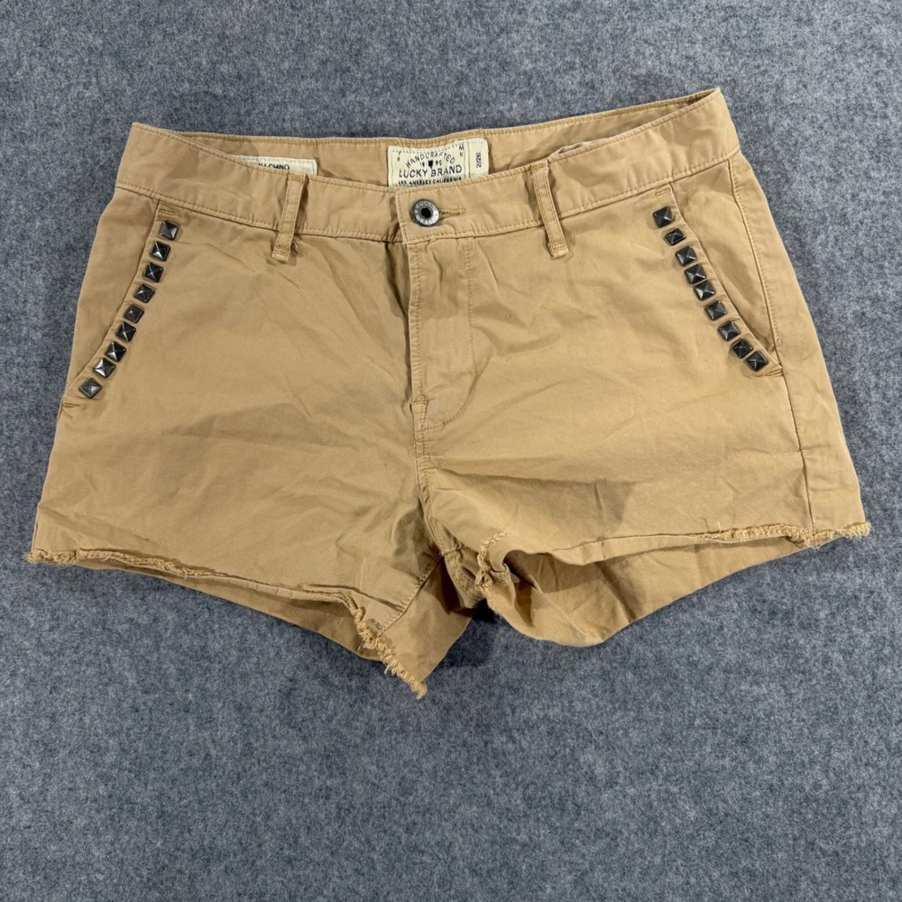 Lucky Brand Sienna Chino Shorts Tan Studded Frayed Hem Low Rise Size 2/26